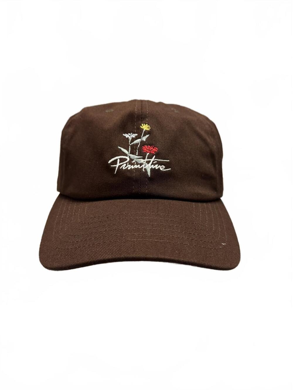 Primitive Brown Floral Embroidered Baseball Cap